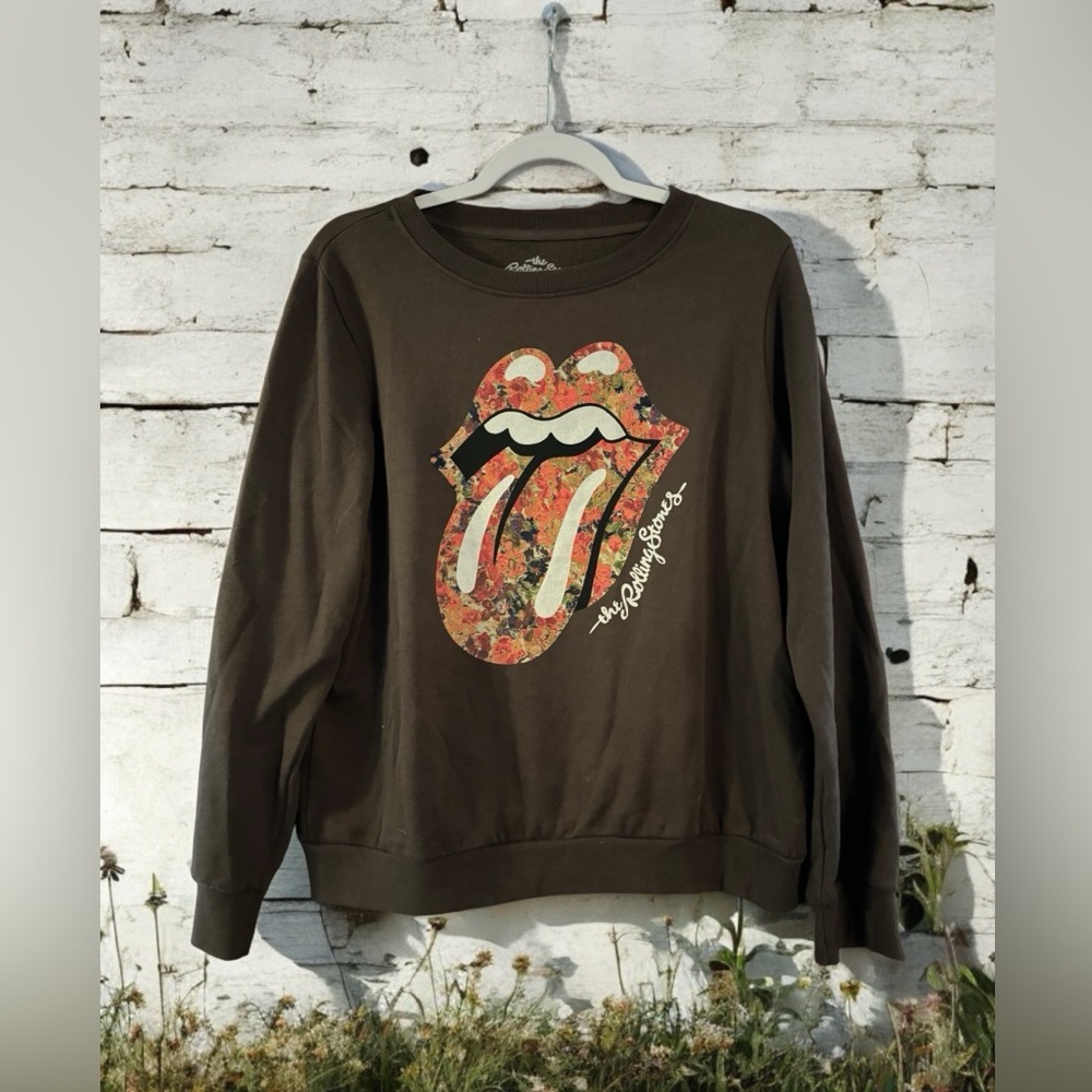 Rolling Stones Gray Crewneck Sweatshirt Floral Design. Size Small. Like New.